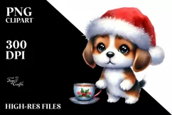 a Vibrant Baby Beagle PNG with Santa Hat Product Image 1