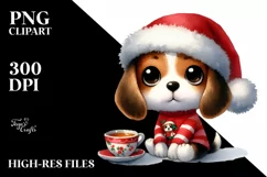a Vibrant Baby Beagle PNG with Santa Hat Product Image 3