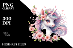Cute Baby Unicorn with Spring Petals PNG Product Image 2