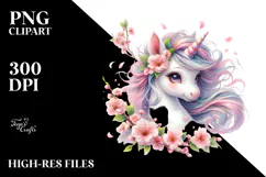 Cute Baby Unicorn with Spring Petals PNG Product Image 2