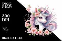 Cute Baby Unicorn with Spring Petals PNG Product Image 1