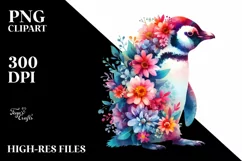 Retro Vibrant Penguin Half Made of Flowers | Sublimation | Product Image 3