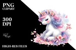 Baby Unicorn Surrounded by Spring Petals | Clipart Product Image 1