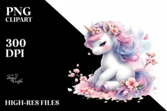 Baby Unicorn Surrounded by Spring Petals | Clipart Product Image 1