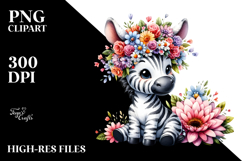 Watercolor Zebra Flower Crown Clipart Product Image 2