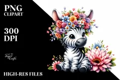 Watercolor Zebra Flower Crown Clipart Product Image 1