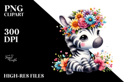 Watercolor Zebra Flower Crown Clipart Product Image 2