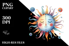 Simple Colorful Watercolor Sun PNG Product Image 2