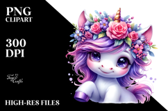 Cute Unicorn with Floral Wreath, PNG Product Image 2