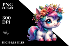 Cute Unicorn with Floral Wreath, PNG Product Image 2