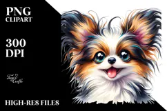 Cute Papillon Watercolor Crazy Furr PNG Product Image 2