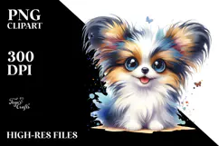 Cute Papillon Watercolor Crazy Furr PNG Product Image 2