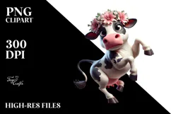 Exaggerated Cow with Flower Crown PNG Product Image 2