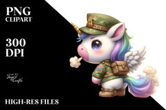 Cute Baby Unicorn Dressed as Soldier PNG Product Image 2