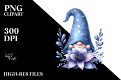 Cute GNOME with Lobelia, Transparent PNG Product Image 2