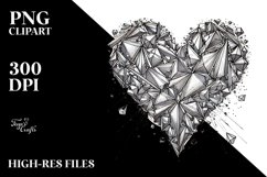 Lineart Broken Diamond Heart PNG Product Image 2