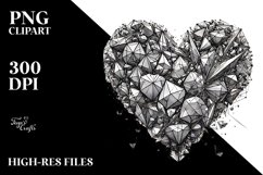 Lineart Broken Diamond Heart, Transparent PNG Product Image 2