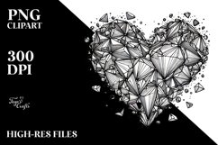 Lineart Broken Diamond Heart, Transparent PNG Product Image 2
