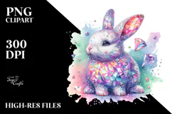 Colorful Diamond Bunny, Watercolor PNG Product Image 2
