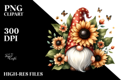 Cute GNOME with Sunflower, Transparent PNG Product Image 2