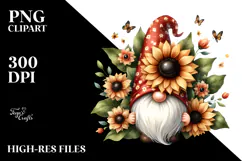 Cute GNOME with Sunflower, Transparent PNG Product Image 2
