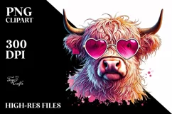 Detailed Pink Highland Cow, PNG Product Image 2