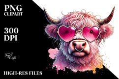 Detailed Pink Highland Cow, PNG Product Image 2
