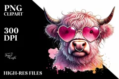 Detailed Pink Highland Cow, PNG Product Image 2