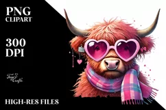Highland Cow with Pink Sunglasses PNG Product Image 2
