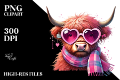 Pink Highland Cow with Heart Sunglasses PNG Product Image 2