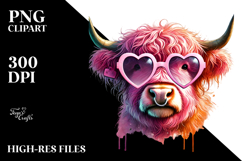Pink Highland Cow with Heart Sunglasses PNG Product Image 2