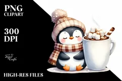 Cute Penguin with Blanket and Hot Cocoa PNG Product Image 3