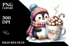 Cute Penguin with Hot Cocoa PNG Product Image 1