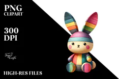 Colorful Bunny on Wood, PNG Product Image 2