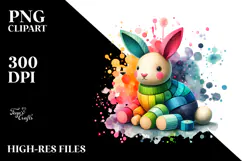 Colorful Bunny on Wood, PNG Product Image 2