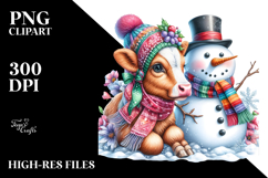 cute Baby Cow in Snowman PNG Product Image 2