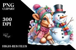 cute Baby Cow in Snowman PNG Product Image 1