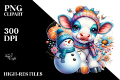 Watercolor Cow Snowman PNG Product Image 2