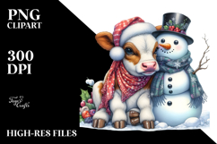 Colorful Baby Cow with Snowman PNG Product Image 2