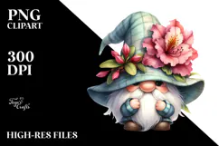 Cute Garden Gnome with Rhododendron PNG Product Image 2