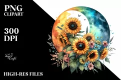 Vibrant Half Moon with Sunflowers PNG Product Image 1