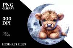 Cute Baby Highland Cow Sitting on Moon | Sublimation | Product Image 3