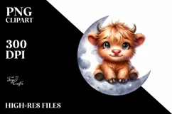 Cute Baby Highland Cow Sitting on Moon | Sublimation | Product Image 3