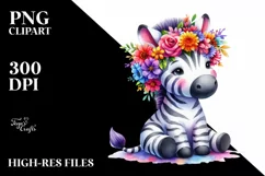 Vibrant Zebra with Flower Crown, Transparent PNG Product Image 1