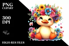 Watercolor Duck Flower Crown Clipart Product Image 3