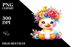 Watercolor Duck Flower Crown Clipart Product Image 1