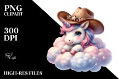 Cute Baby Unicorn Cowboy Clipart Product Image 1