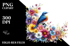 Colorful Bird Spring Flowers PNG Product Image 2