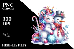 Colorful Baby Unicorn with Snowman, PNG Product Image 2