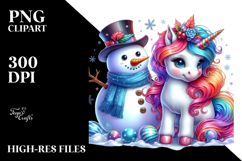 Colorful Baby Unicorn with Snowman, PNG Product Image 2